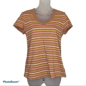 Universal Thread Orange Striped V-Neck Tee Size Small